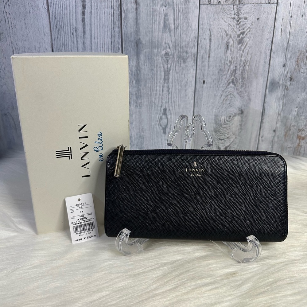 LANVIN continental passport zip wallet in navy blue